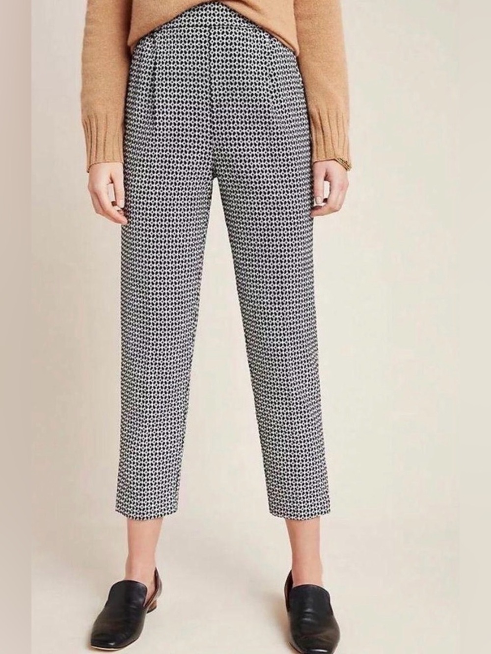 Anthropologie High Rise Geometric Cropped Ankle Pants Black White